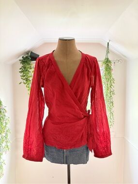 H&M Red Wrap Tie Blouse